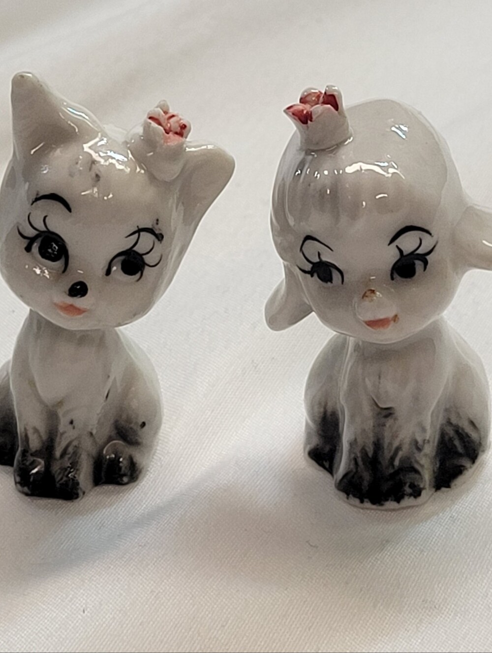 Vintage Ceramic Cat & Lamb Figurines Pair Kawaii Kitschy Retro Japanese Style